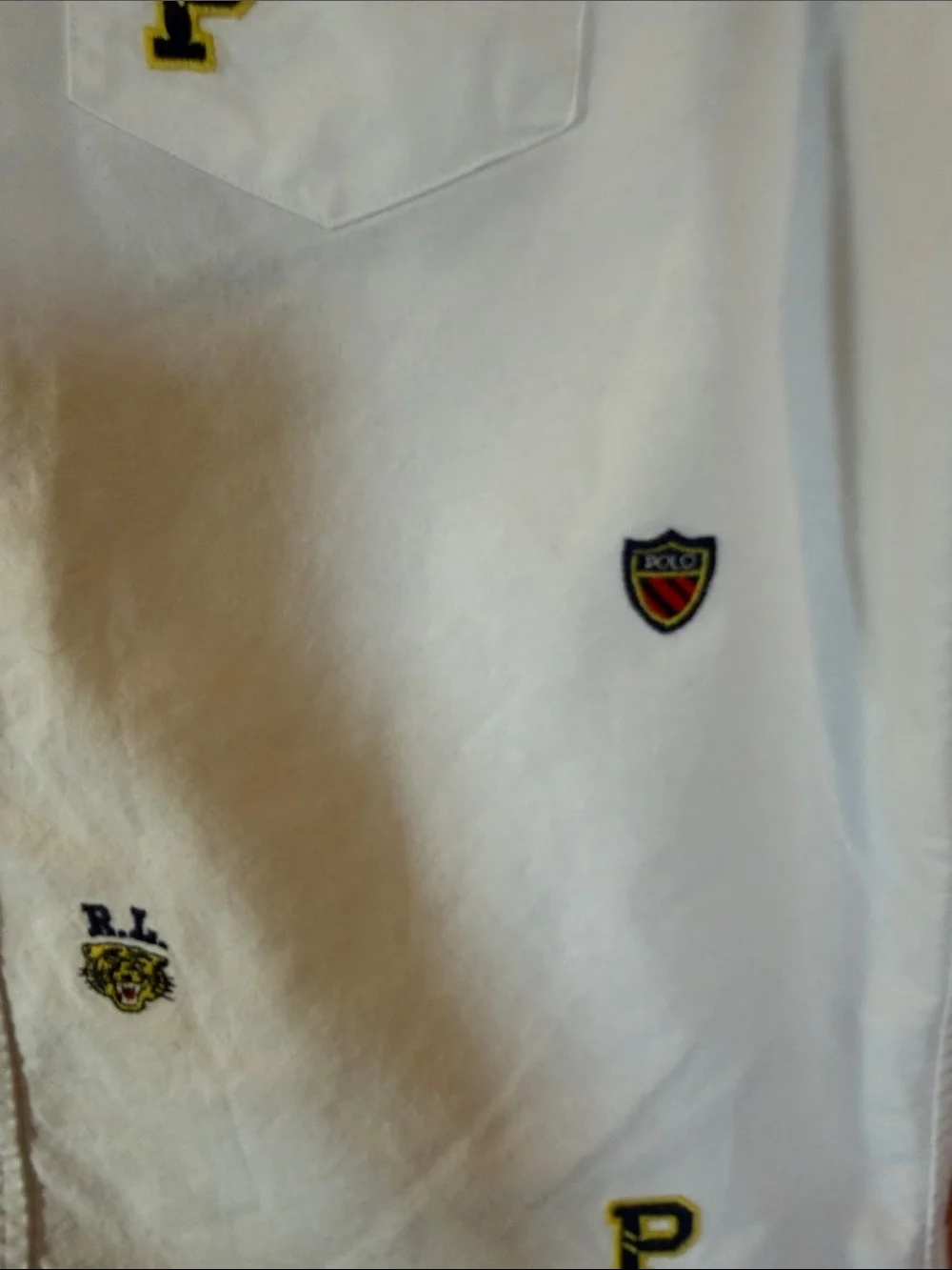 Boys Ralph Lauren White Short-Sleeve Button-Down Shirt with Embroidered Patches